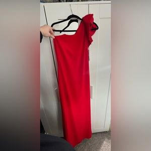 COPY - BETSY & ADAM. Red long dress/ gown. One shoulder. Size 10.